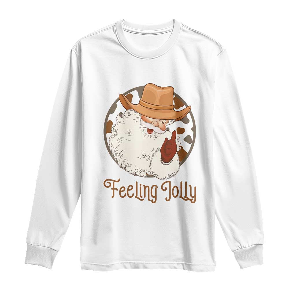 Black Cowboy Santa Christmas Long Sleeve Shirt Feeling Jolly - Wonder Print Shop