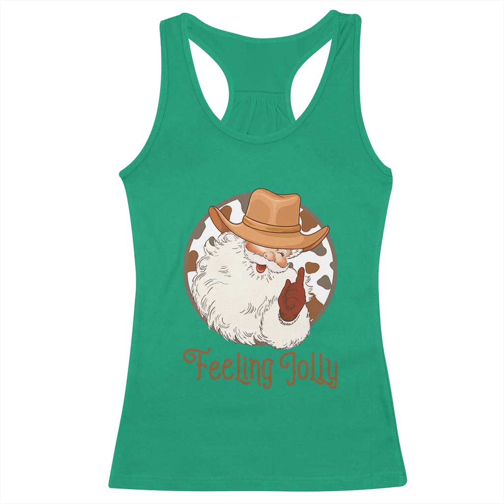 Black Cowboy Santa Christmas Racerback Tank Top Feeling Jolly - Wonder Print Shop