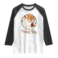 Black Cowboy Santa Christmas Raglan Shirt Feeling Jolly - Wonder Print Shop