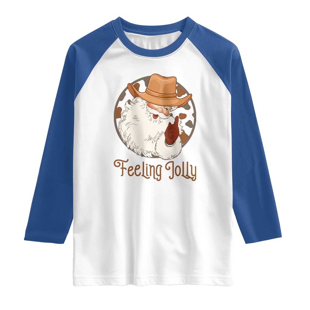 Black Cowboy Santa Christmas Raglan Shirt Feeling Jolly - Wonder Print Shop