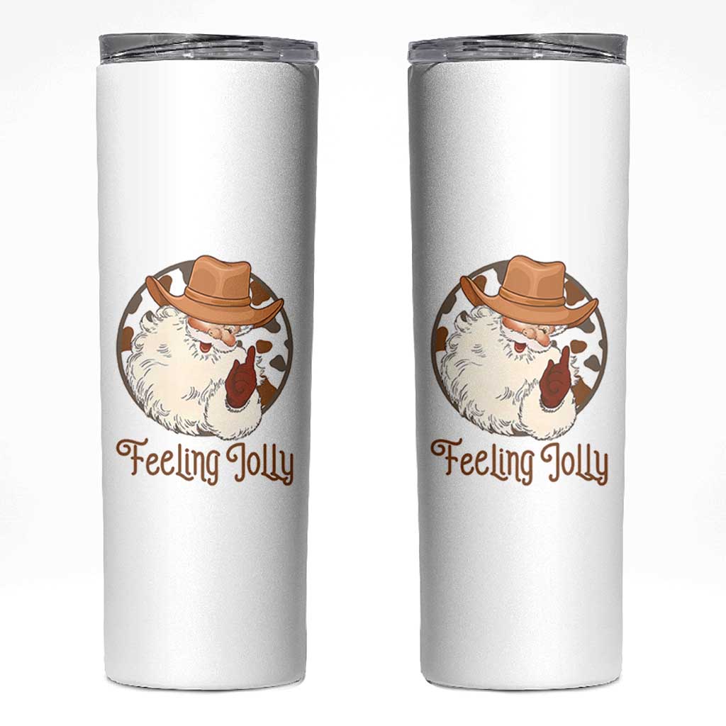 Black Cowboy Santa Christmas Skinny Tumbler Feeling Jolly - Wonder Print Shop
