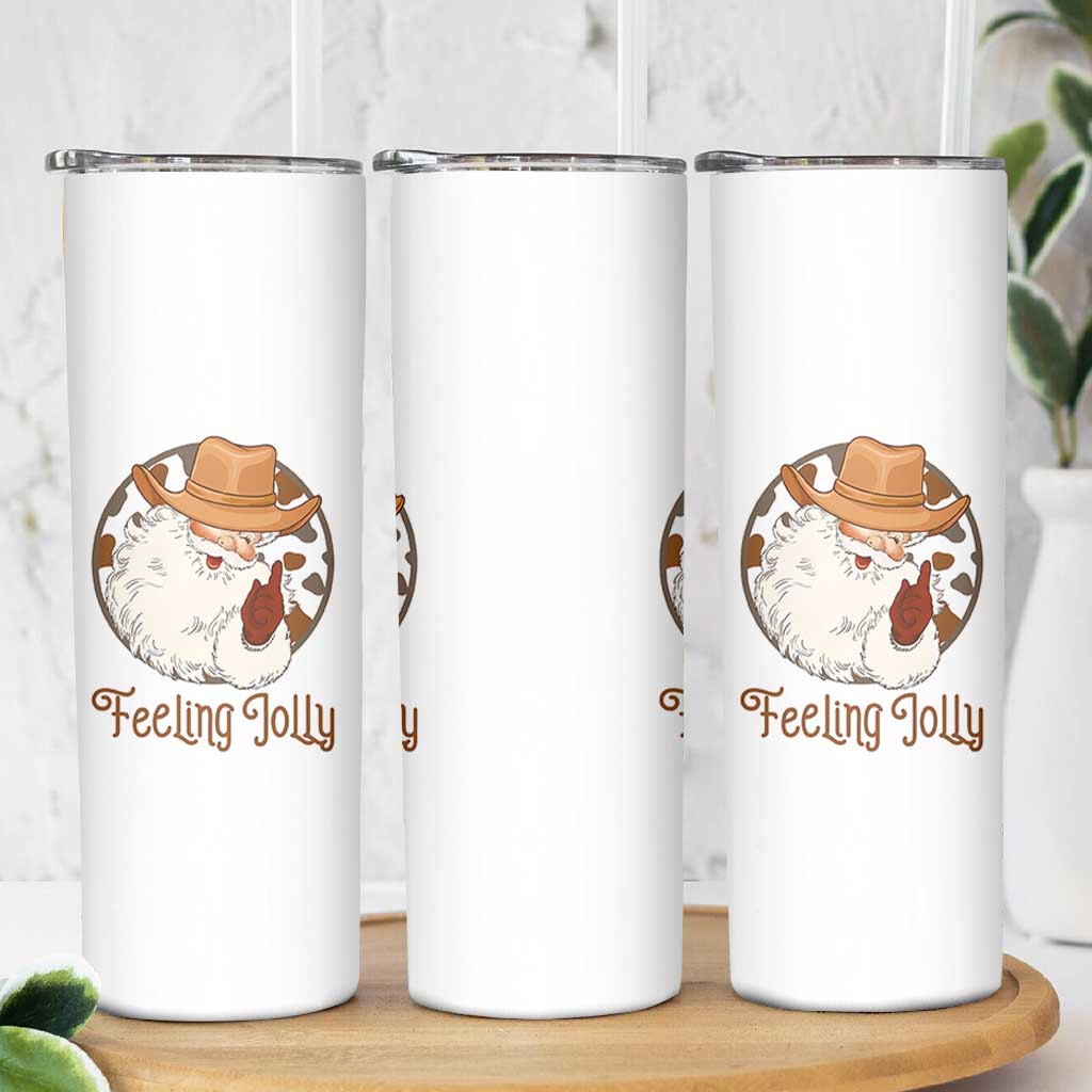 Black Cowboy Santa Christmas Skinny Tumbler Feeling Jolly - Wonder Print Shop