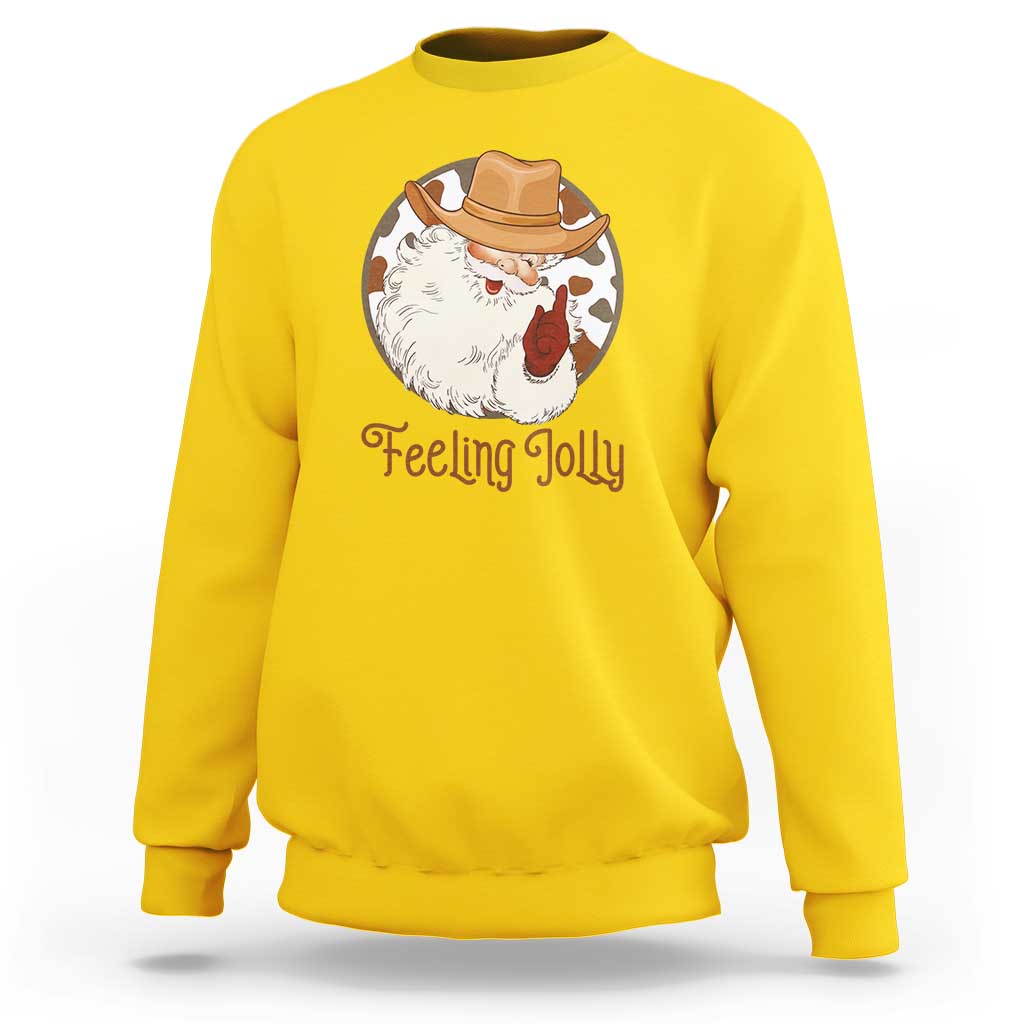 Black Cowboy Santa Christmas Sweatshirt Feeling Jolly - Wonder Print Shop