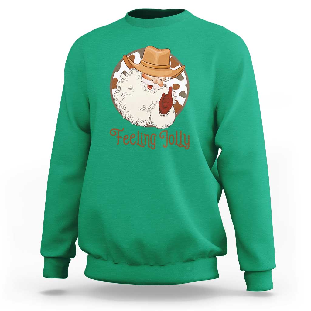 Black Cowboy Santa Christmas Sweatshirt Feeling Jolly - Wonder Print Shop