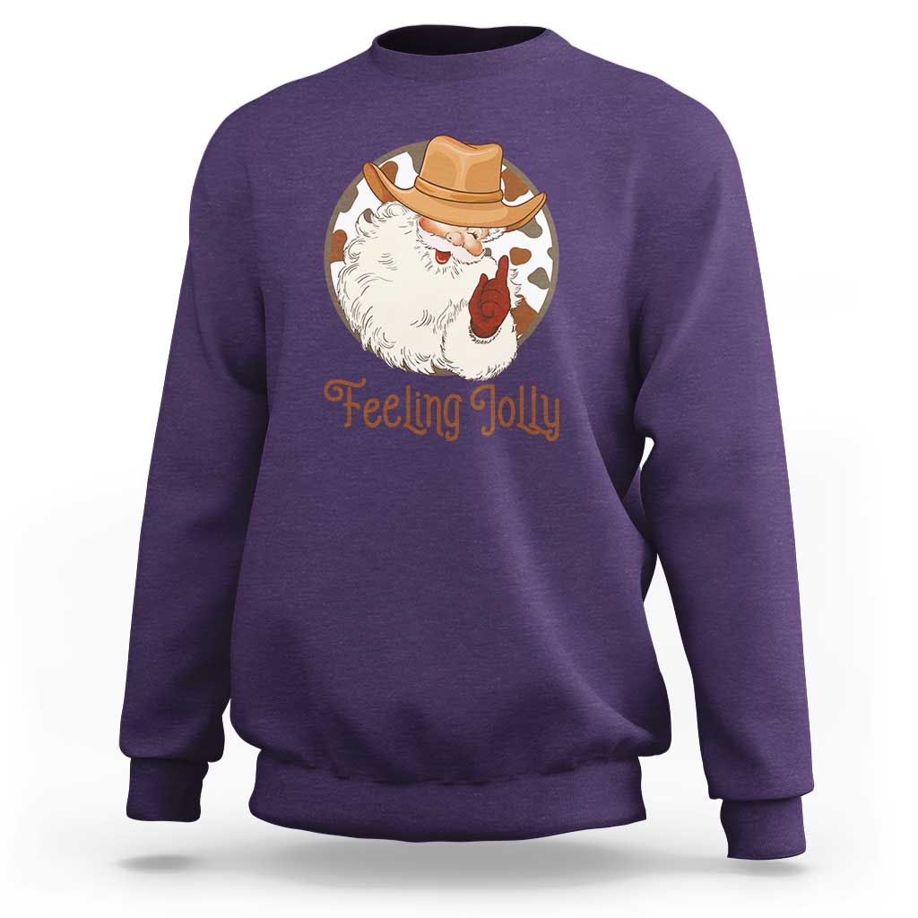 Black Cowboy Santa Christmas Sweatshirt Feeling Jolly - Wonder Print Shop