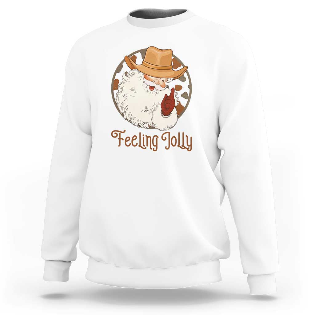 Black Cowboy Santa Christmas Sweatshirt Feeling Jolly - Wonder Print Shop