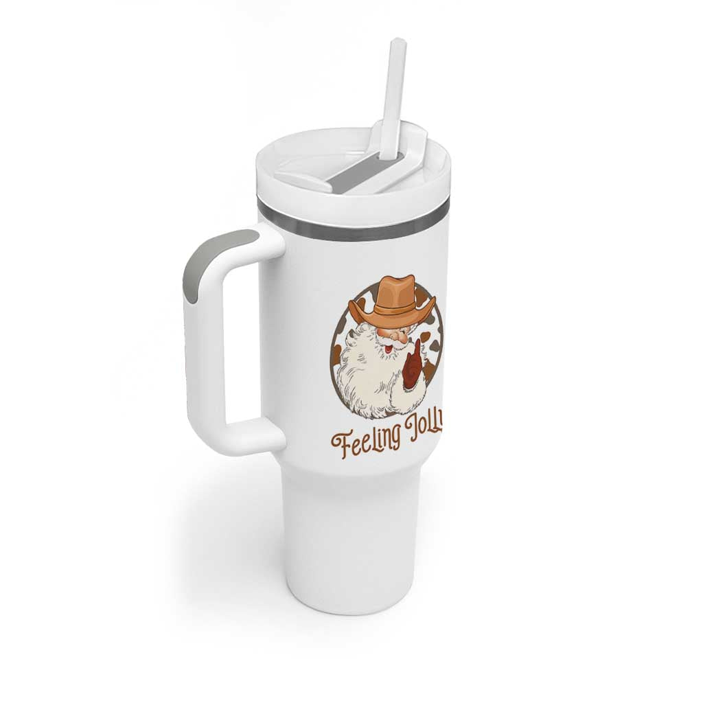 Black Cowboy Santa Christmas Tumbler With Handle Feeling Jolly - Wonder Print Shop