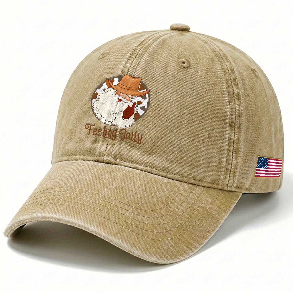 Black Cowboy Santa Christmas Washed Cotton Baseball Cap Feeling Jolly