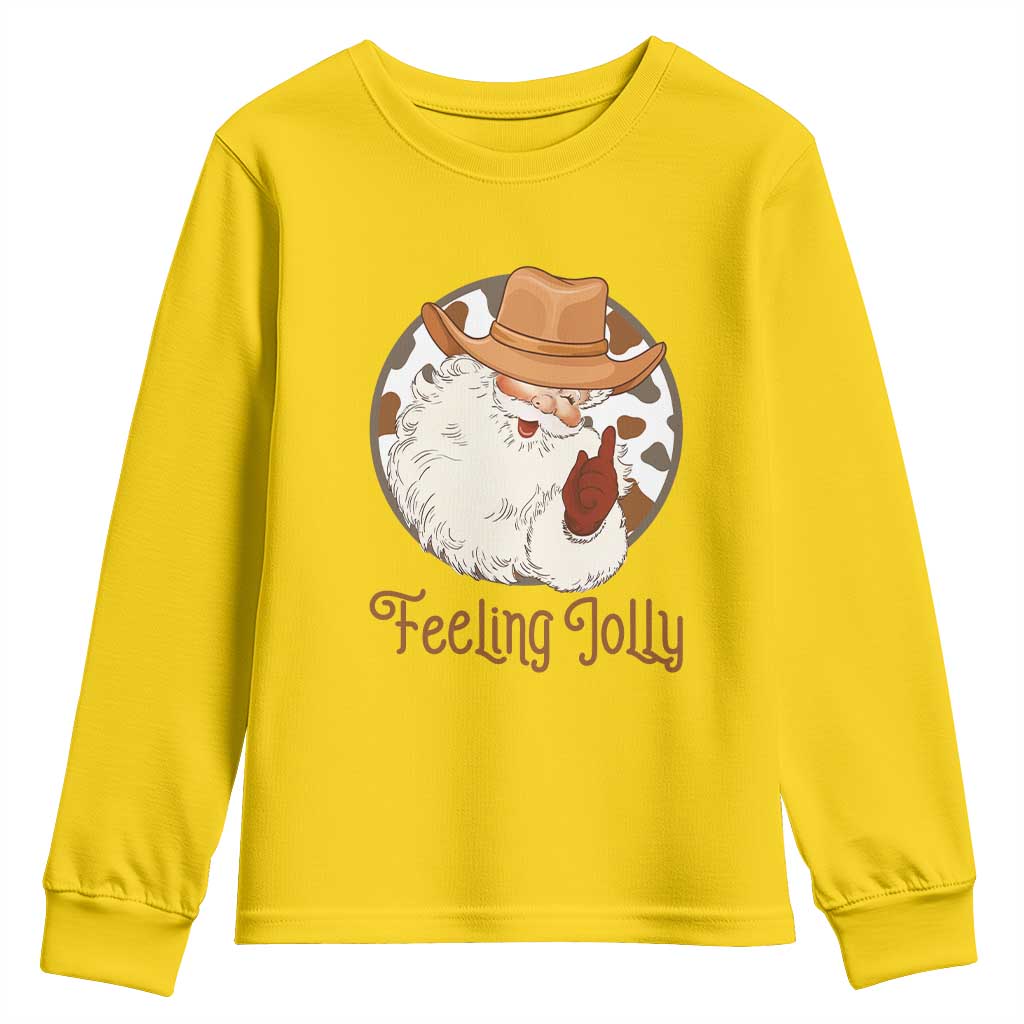 Black Cowboy Santa Christmas Youth Sweatshirt Feeling Jolly - Wonder Print Shop