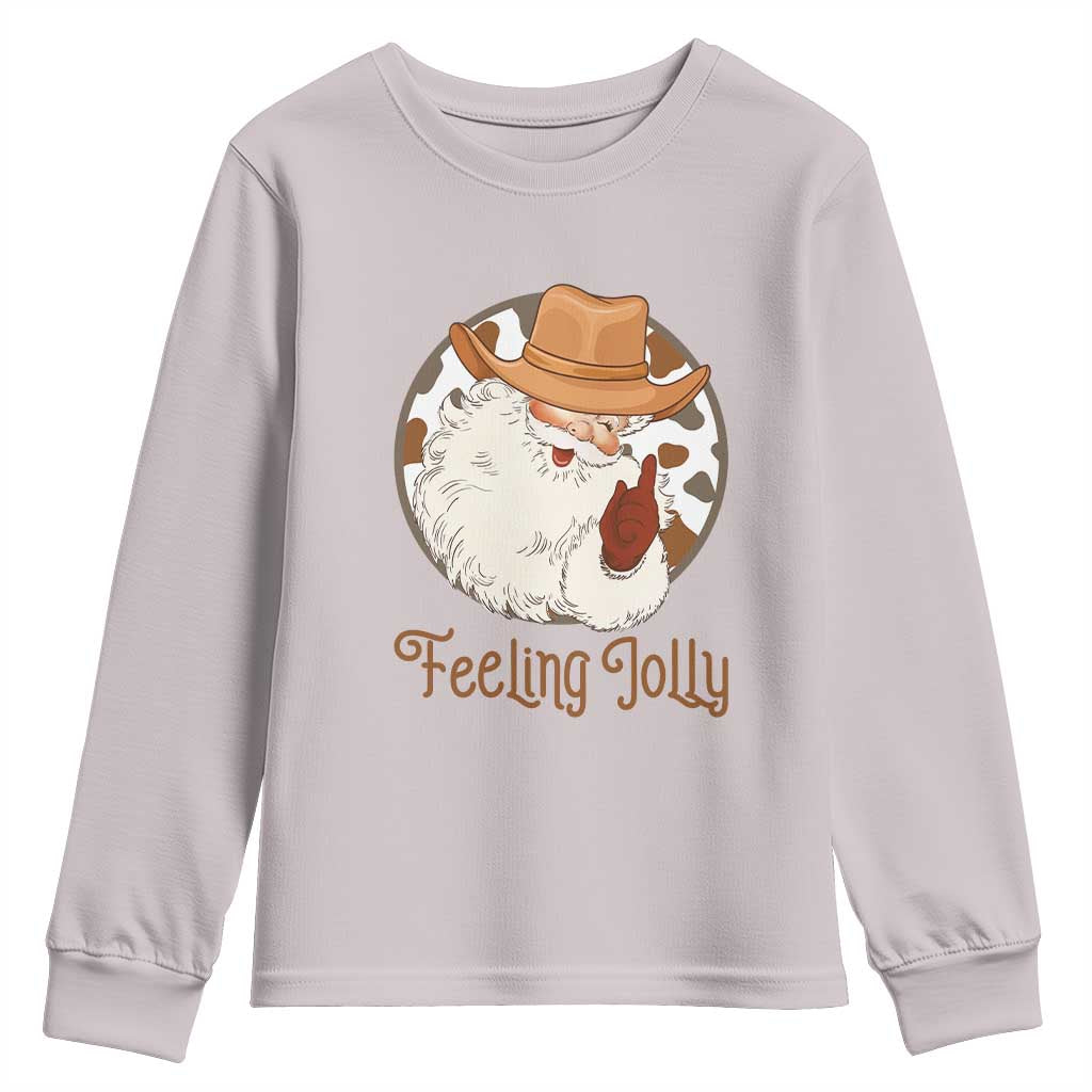 Black Cowboy Santa Christmas Youth Sweatshirt Feeling Jolly - Wonder Print Shop