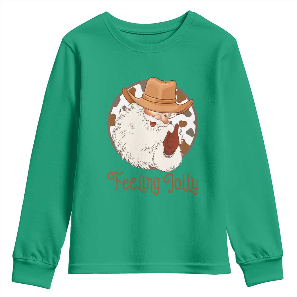 Black Cowboy Santa Christmas Youth Sweatshirt Feeling Jolly - Wonder Print Shop