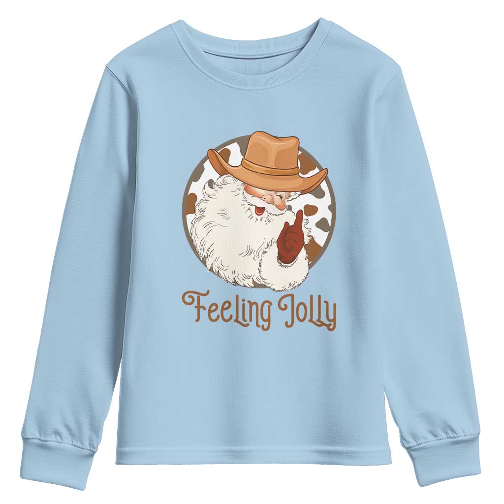 Black Cowboy Santa Christmas Youth Sweatshirt Feeling Jolly - Wonder Print Shop
