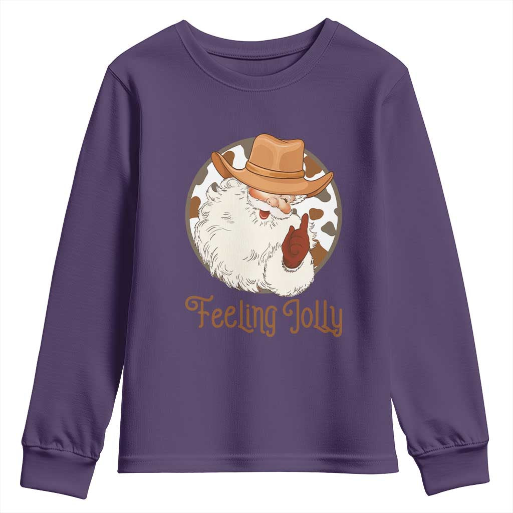 Black Cowboy Santa Christmas Youth Sweatshirt Feeling Jolly - Wonder Print Shop