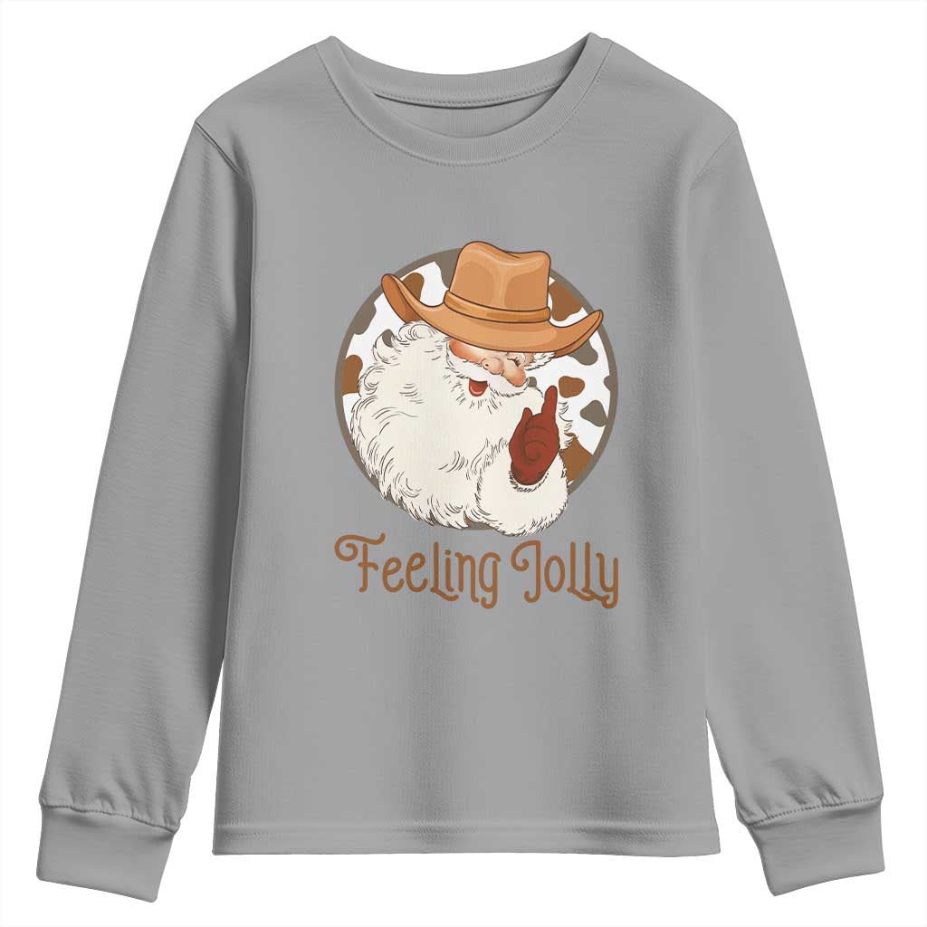 Black Cowboy Santa Christmas Youth Sweatshirt Feeling Jolly - Wonder Print Shop