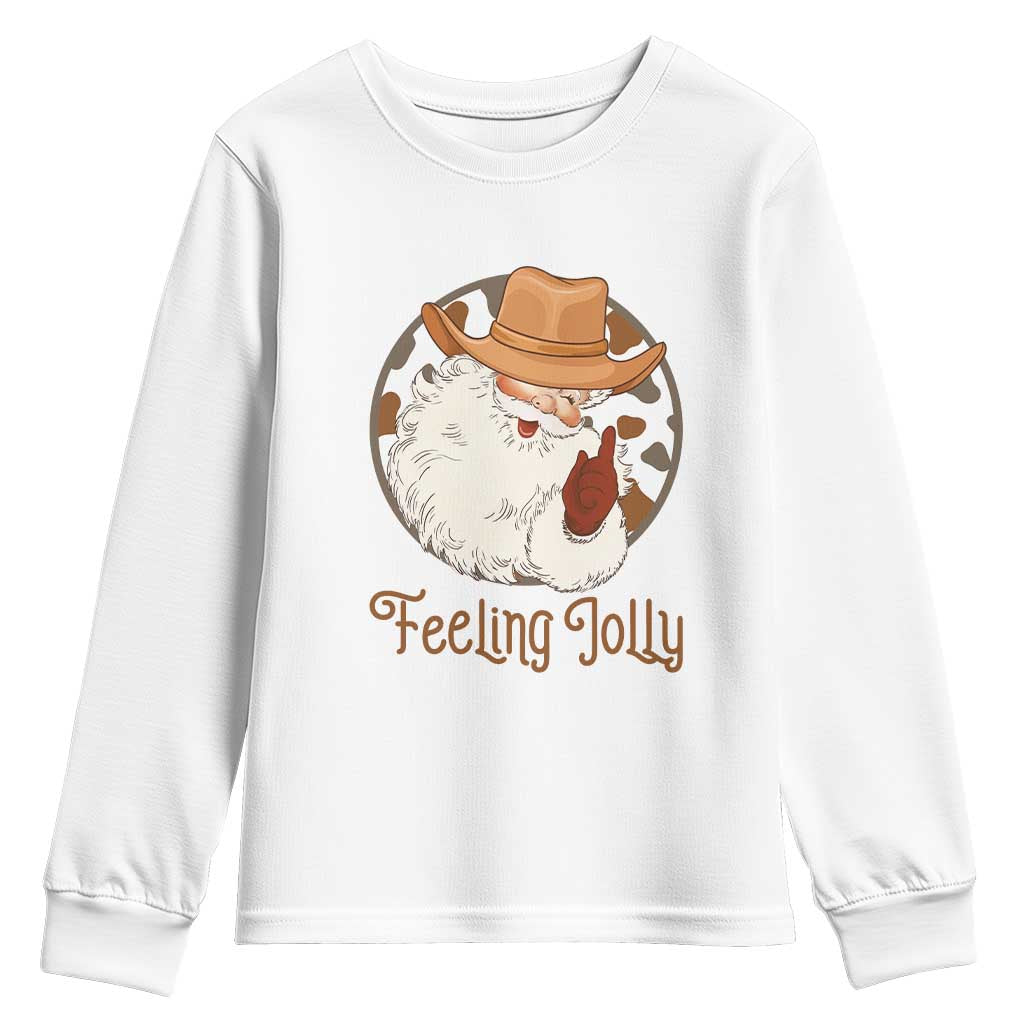 Black Cowboy Santa Christmas Youth Sweatshirt Feeling Jolly - Wonder Print Shop
