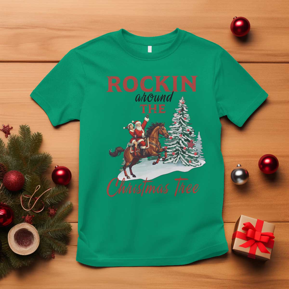 Cowboy Santa Western Christmas T Shirt Rockin Around The Xmas Tree - Wonder Print Shop