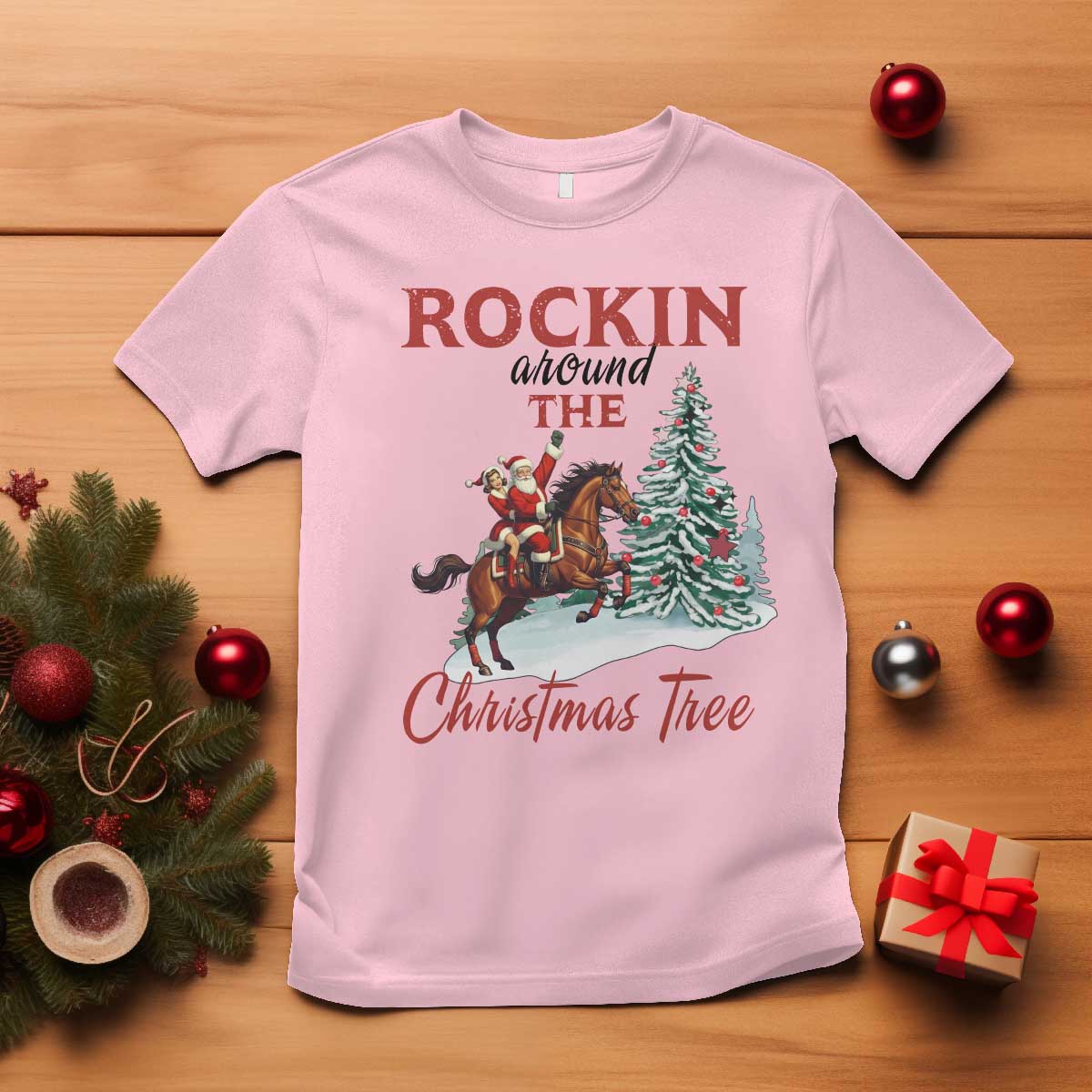 Cowboy Santa Western Christmas T Shirt Rockin Around The Xmas Tree - Wonder Print Shop