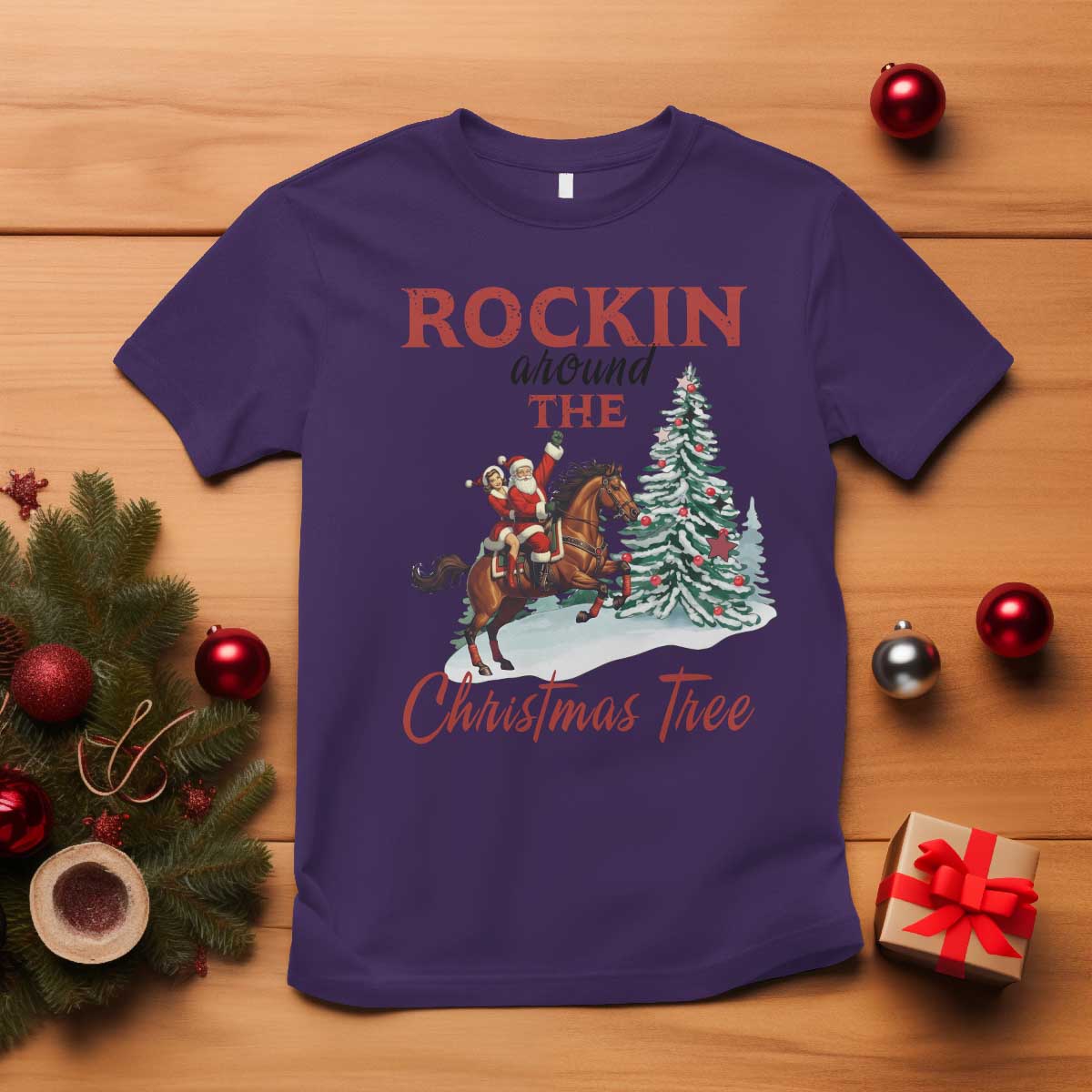 Cowboy Santa Western Christmas T Shirt Rockin Around The Xmas Tree - Wonder Print Shop