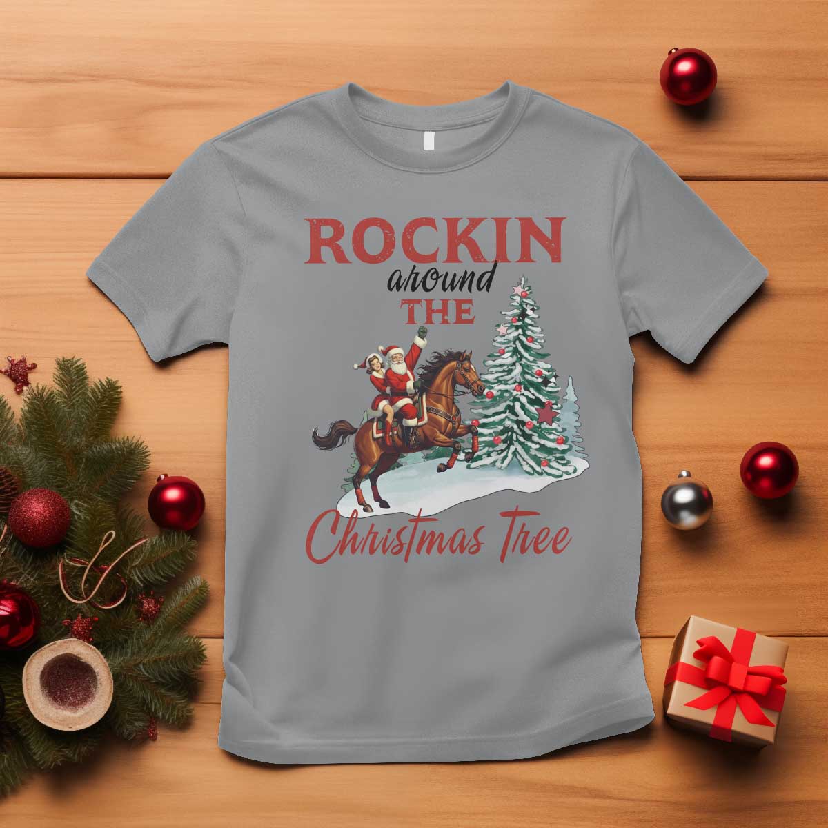 Cowboy Santa Western Christmas T Shirt Rockin Around The Xmas Tree - Wonder Print Shop