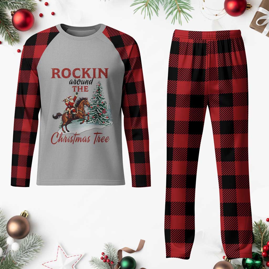 Cowboy Santa Western Christmas Plaid Pajama Set Rockin Around The Xmas Tree - Wonder Print Shop