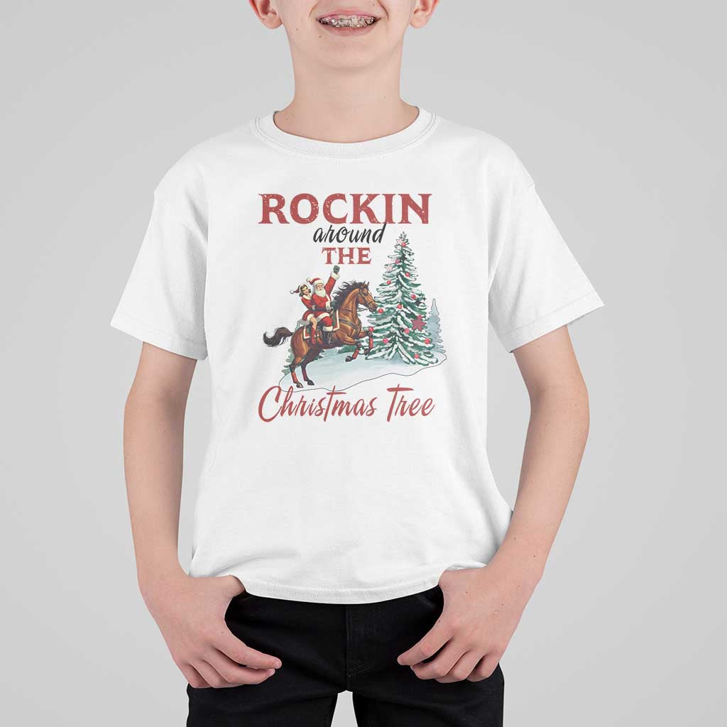 Cowboy Santa Western Christmas T Shirt For Kid Rockin Around The Xmas Tree - Wonder Print Shop