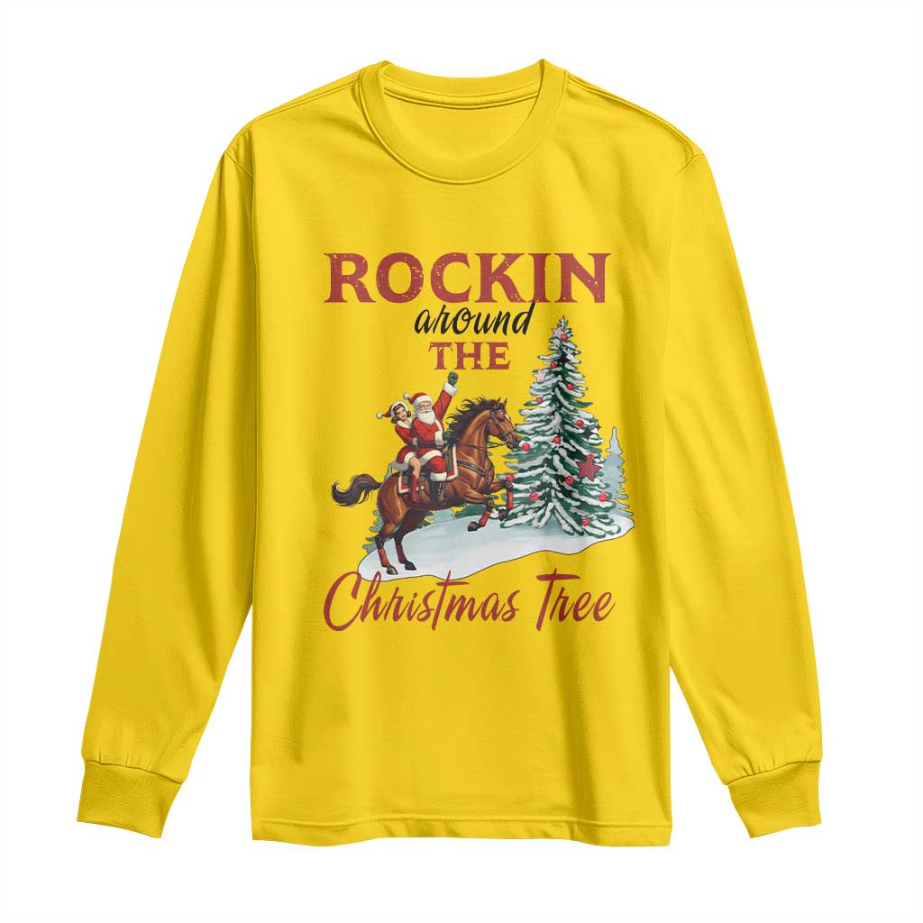 Cowboy Santa Western Christmas Long Sleeve Shirt Rockin Around The Xmas Tree - Wonder Print Shop