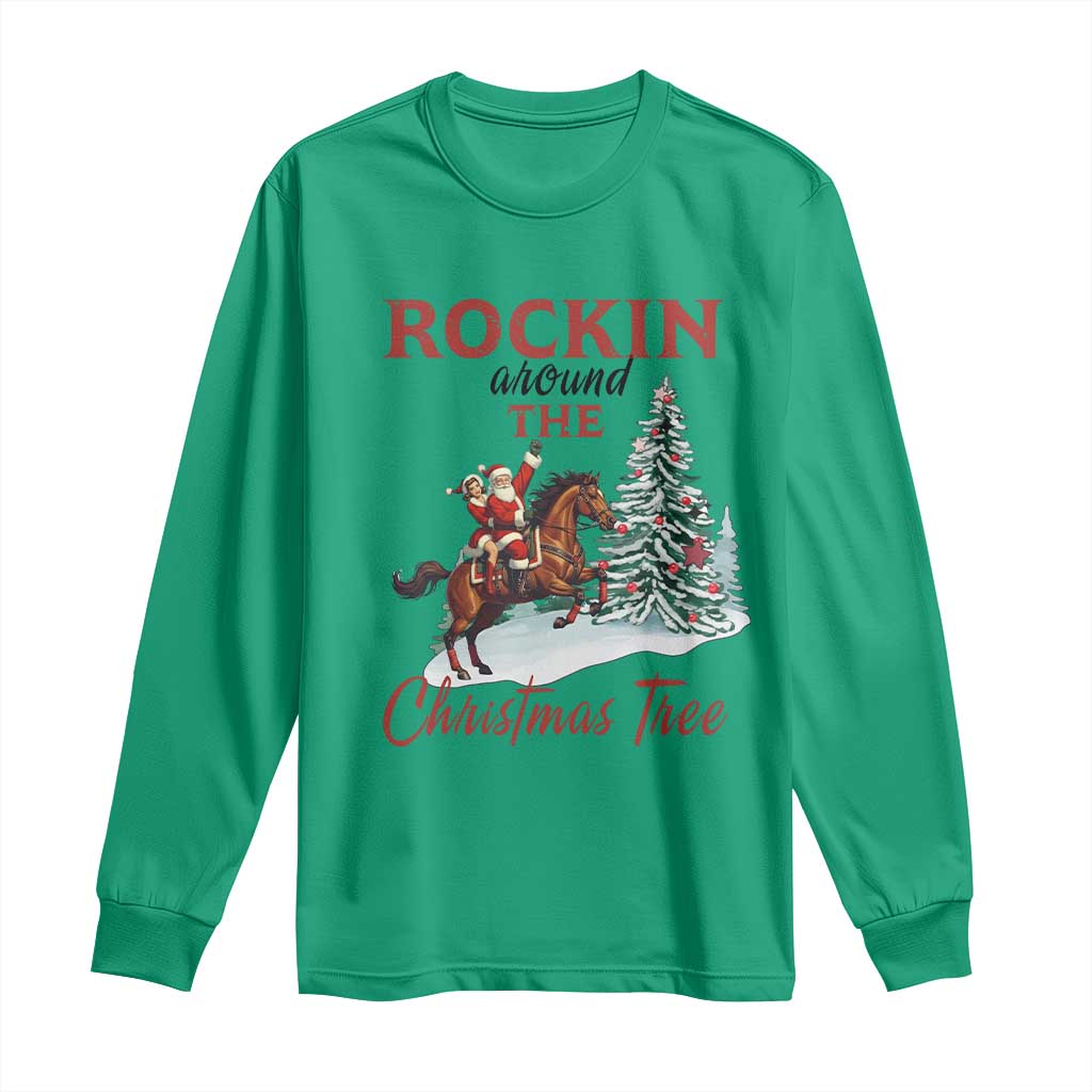 Cowboy Santa Western Christmas Long Sleeve Shirt Rockin Around The Xmas Tree - Wonder Print Shop