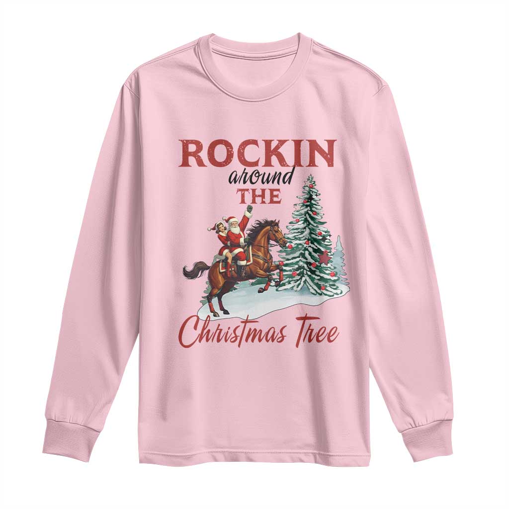 Cowboy Santa Western Christmas Long Sleeve Shirt Rockin Around The Xmas Tree - Wonder Print Shop