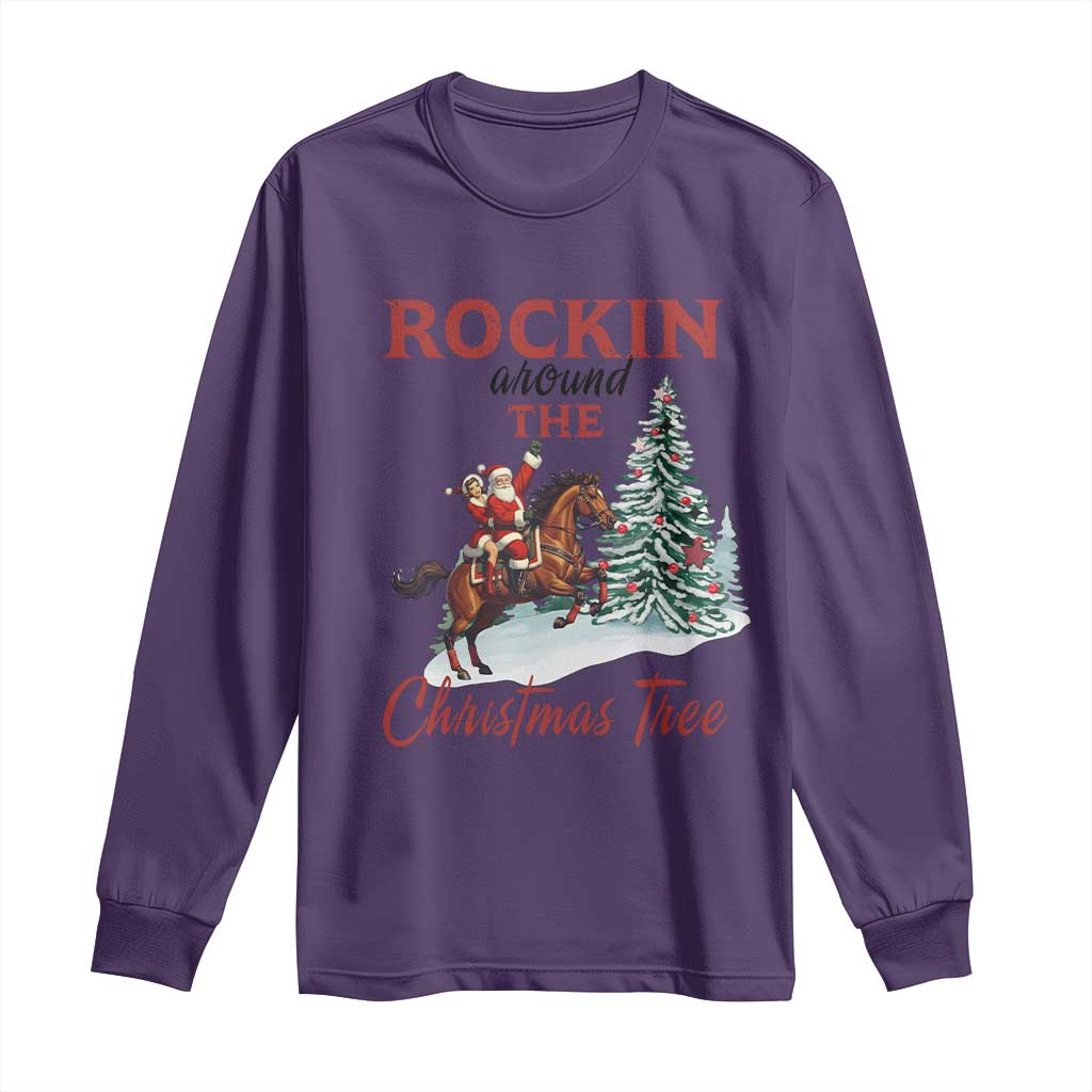 Cowboy Santa Western Christmas Long Sleeve Shirt Rockin Around The Xmas Tree - Wonder Print Shop