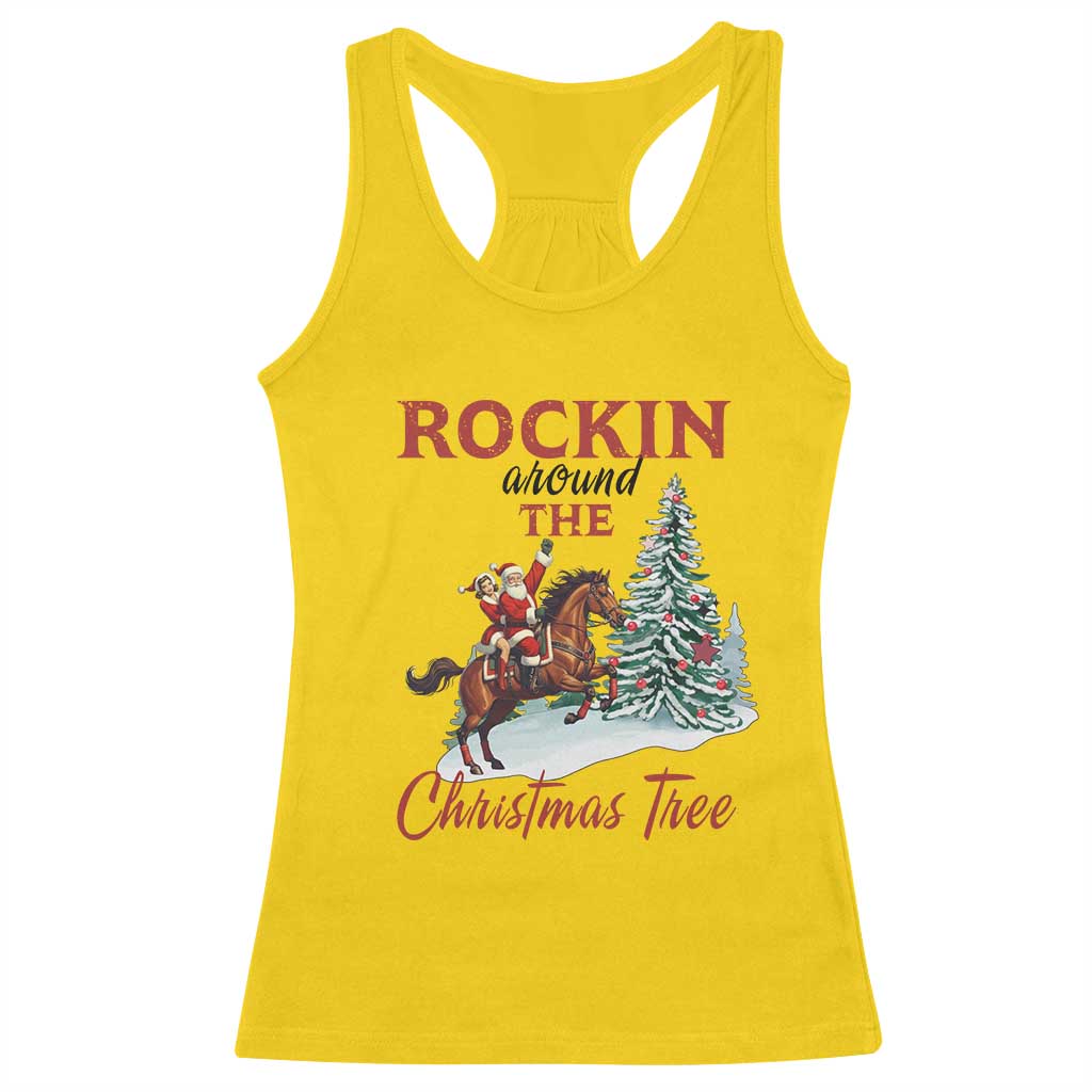 Cowboy Santa Western Christmas Racerback Tank Top Rockin Around The Xmas Tree - Wonder Print Shop