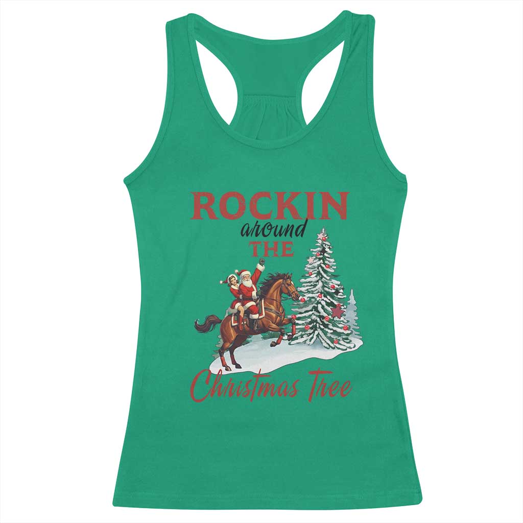 Cowboy Santa Western Christmas Racerback Tank Top Rockin Around The Xmas Tree - Wonder Print Shop