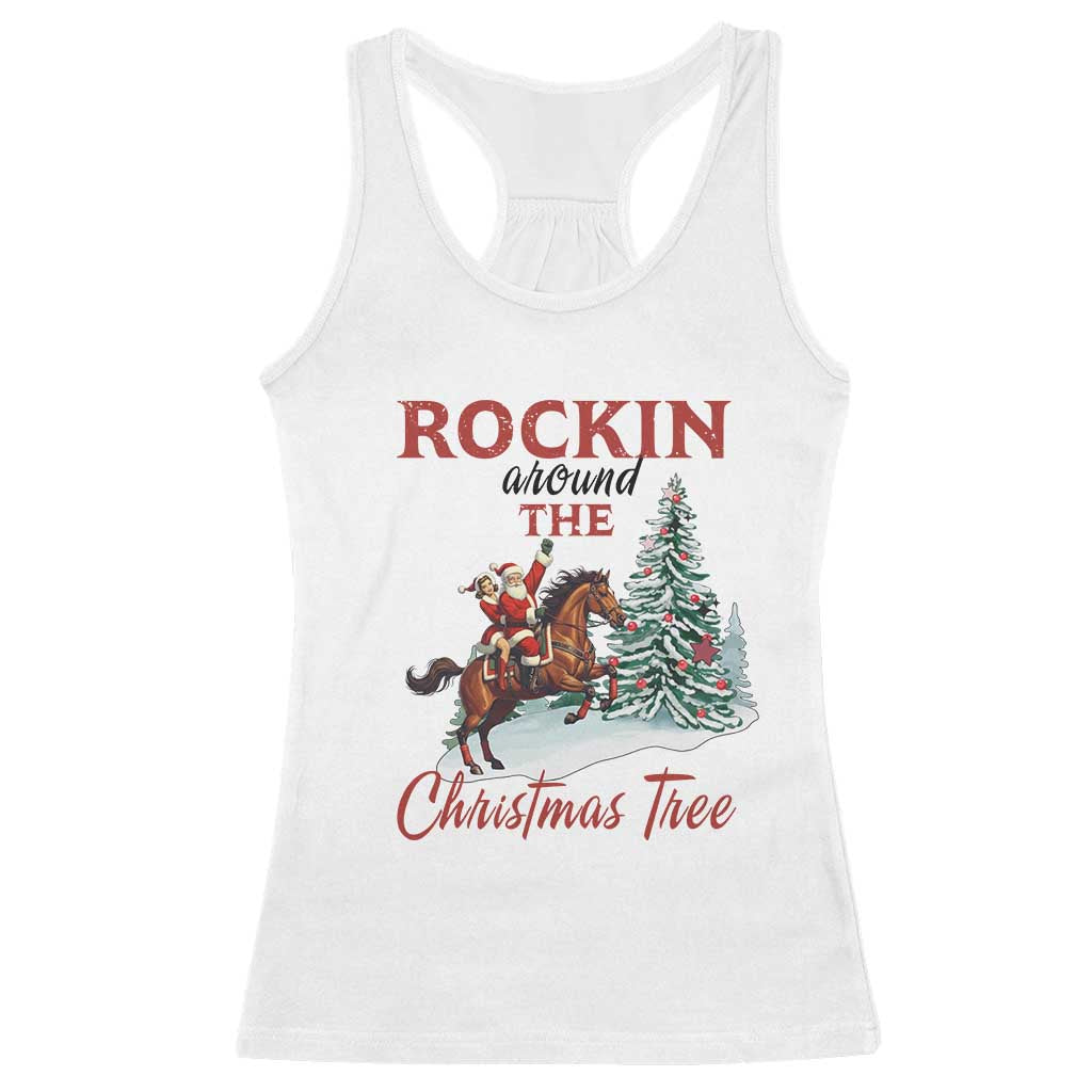 Cowboy Santa Western Christmas Racerback Tank Top Rockin Around The Xmas Tree - Wonder Print Shop