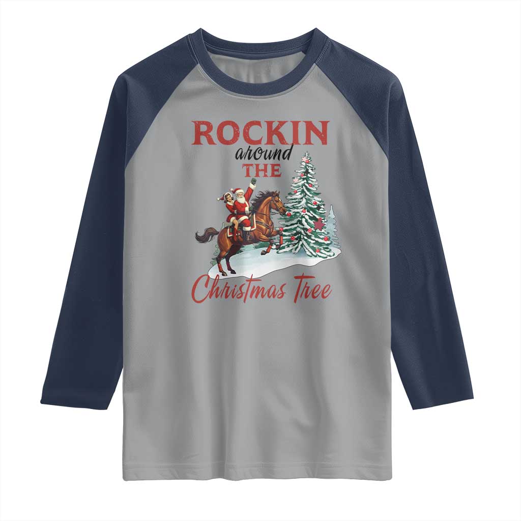 Cowboy Santa Western Christmas Raglan Shirt Rockin Around The Xmas Tree - Wonder Print Shop