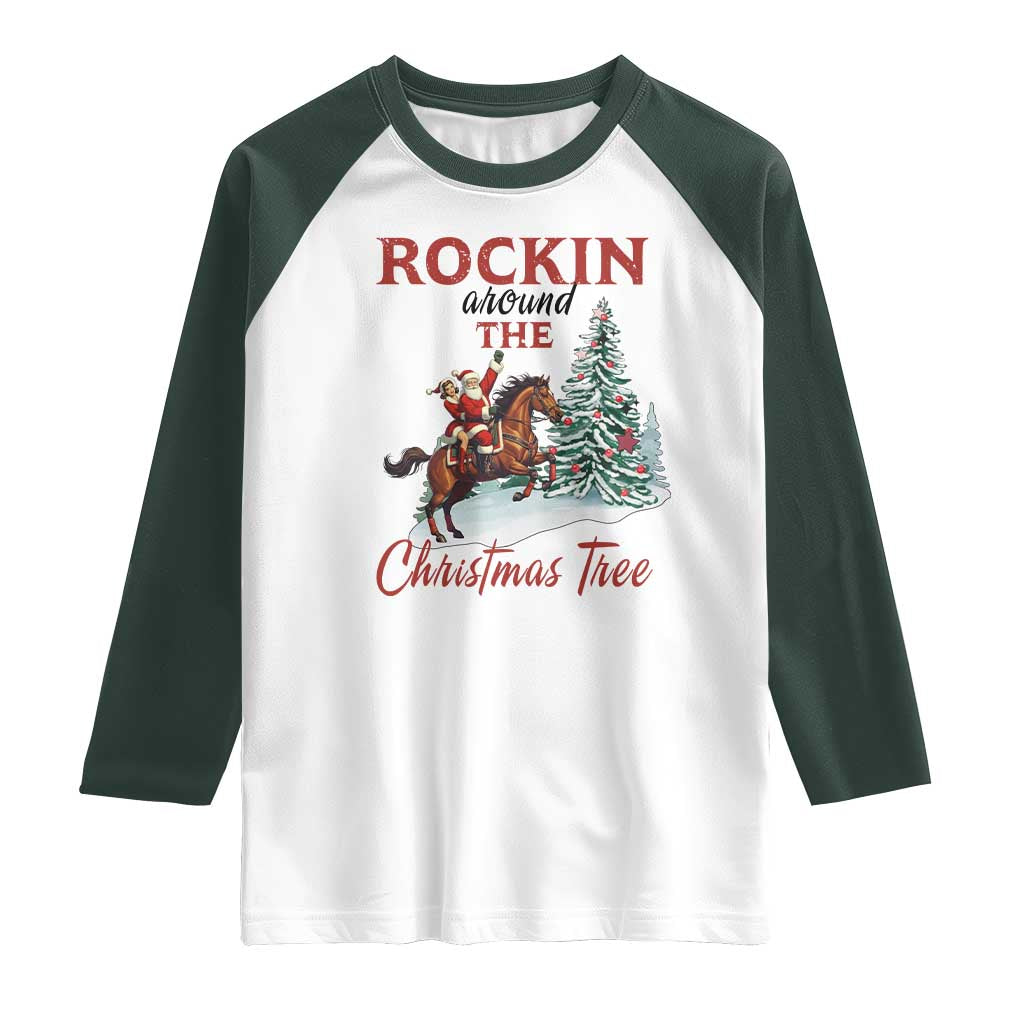Cowboy Santa Western Christmas Raglan Shirt Rockin Around The Xmas Tree - Wonder Print Shop