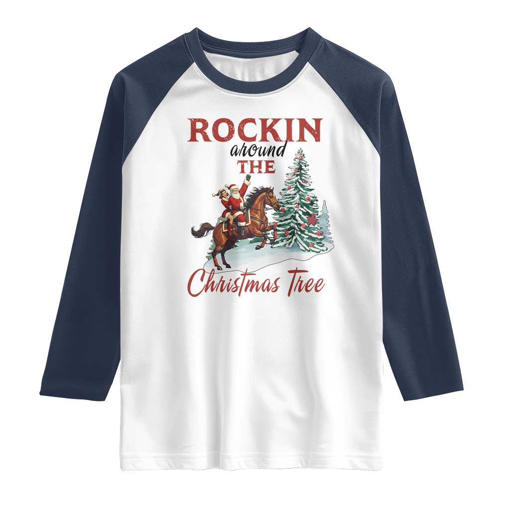 Cowboy Santa Western Christmas Raglan Shirt Rockin Around The Xmas Tree - Wonder Print Shop