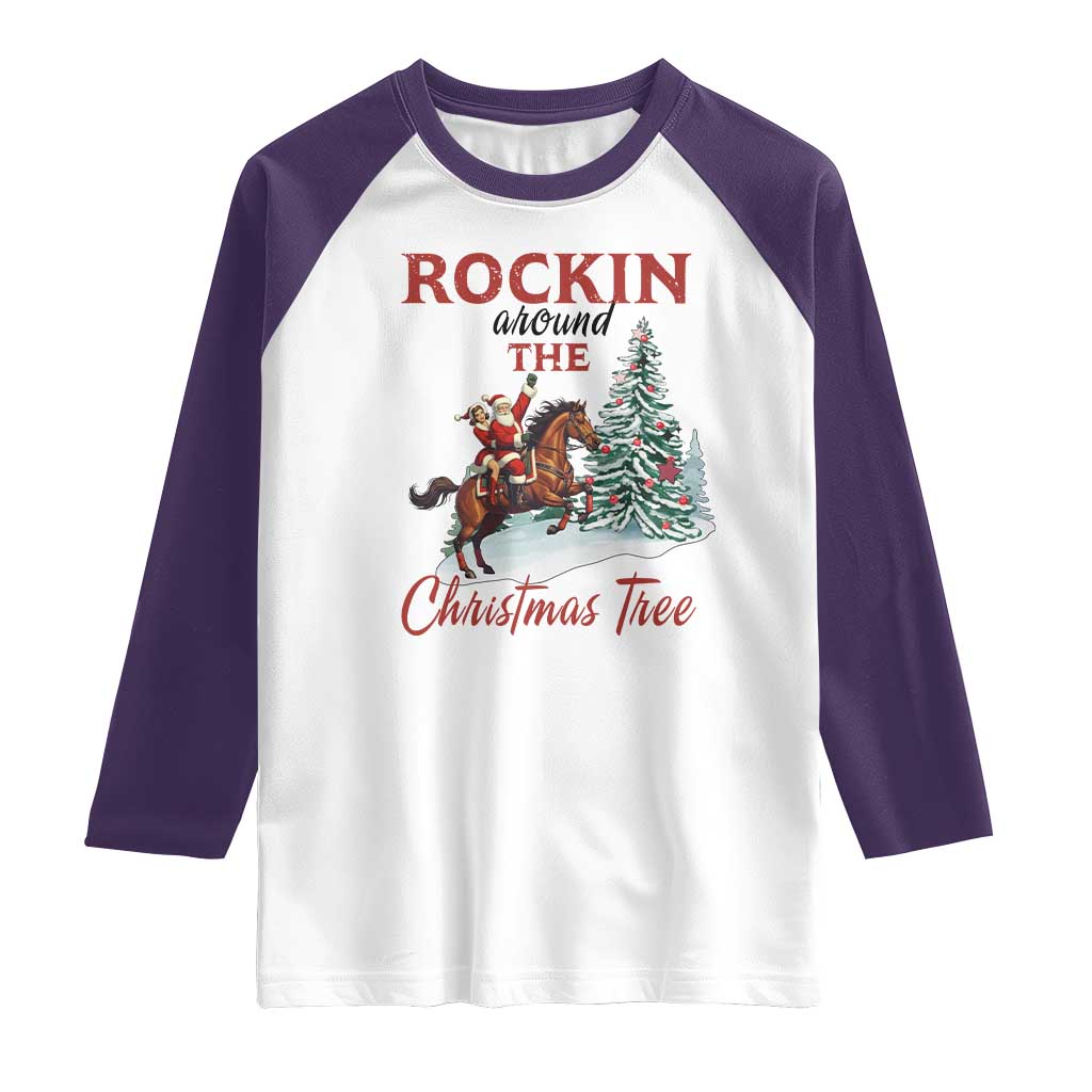 Cowboy Santa Western Christmas Raglan Shirt Rockin Around The Xmas Tree - Wonder Print Shop