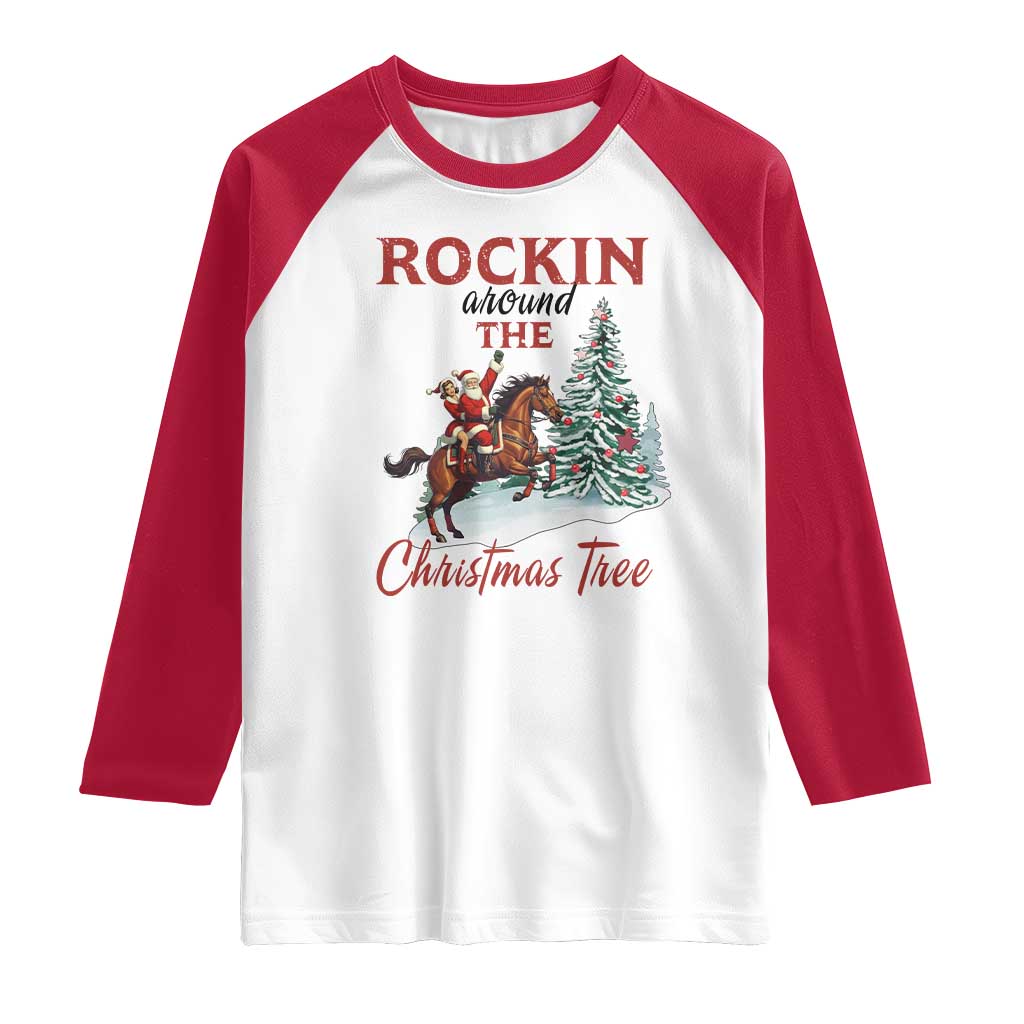 Cowboy Santa Western Christmas Raglan Shirt Rockin Around The Xmas Tree - Wonder Print Shop