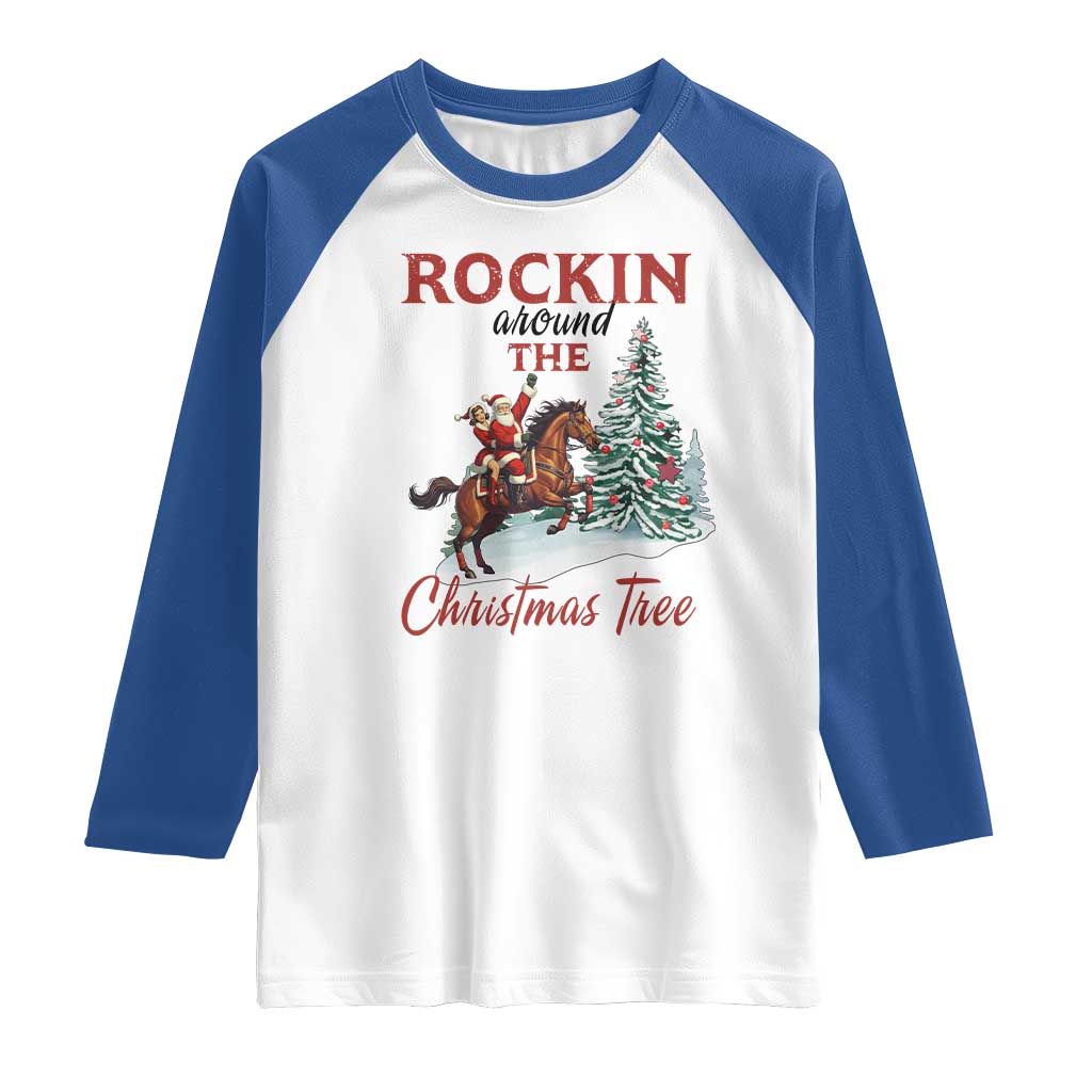 Cowboy Santa Western Christmas Raglan Shirt Rockin Around The Xmas Tree - Wonder Print Shop