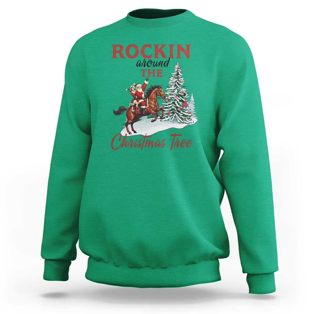 Cowboy Santa Western Christmas Sweatshirt Rockin Around The Xmas Tree - Wonder Print Shop