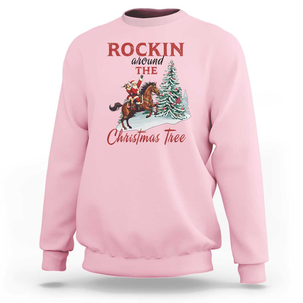 Cowboy Santa Western Christmas Sweatshirt Rockin Around The Xmas Tree - Wonder Print Shop