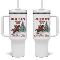 Cowboy Santa Western Christmas Tumbler With Handle Rockin Around The Xmas Tree - Wonder Print Shop