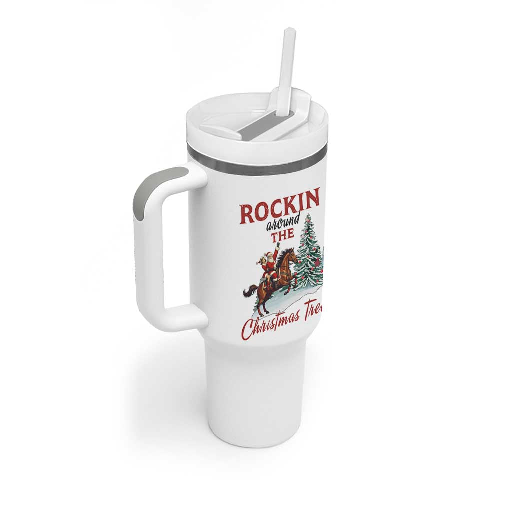 Cowboy Santa Western Christmas Tumbler With Handle Rockin Around The Xmas Tree - Wonder Print Shop