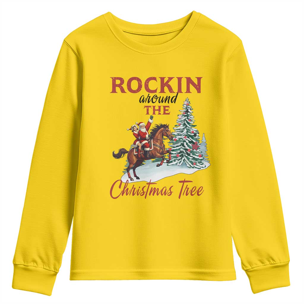 Cowboy Santa Western Christmas Youth Sweatshirt Rockin Around The Xmas Tree - Wonder Print Shop