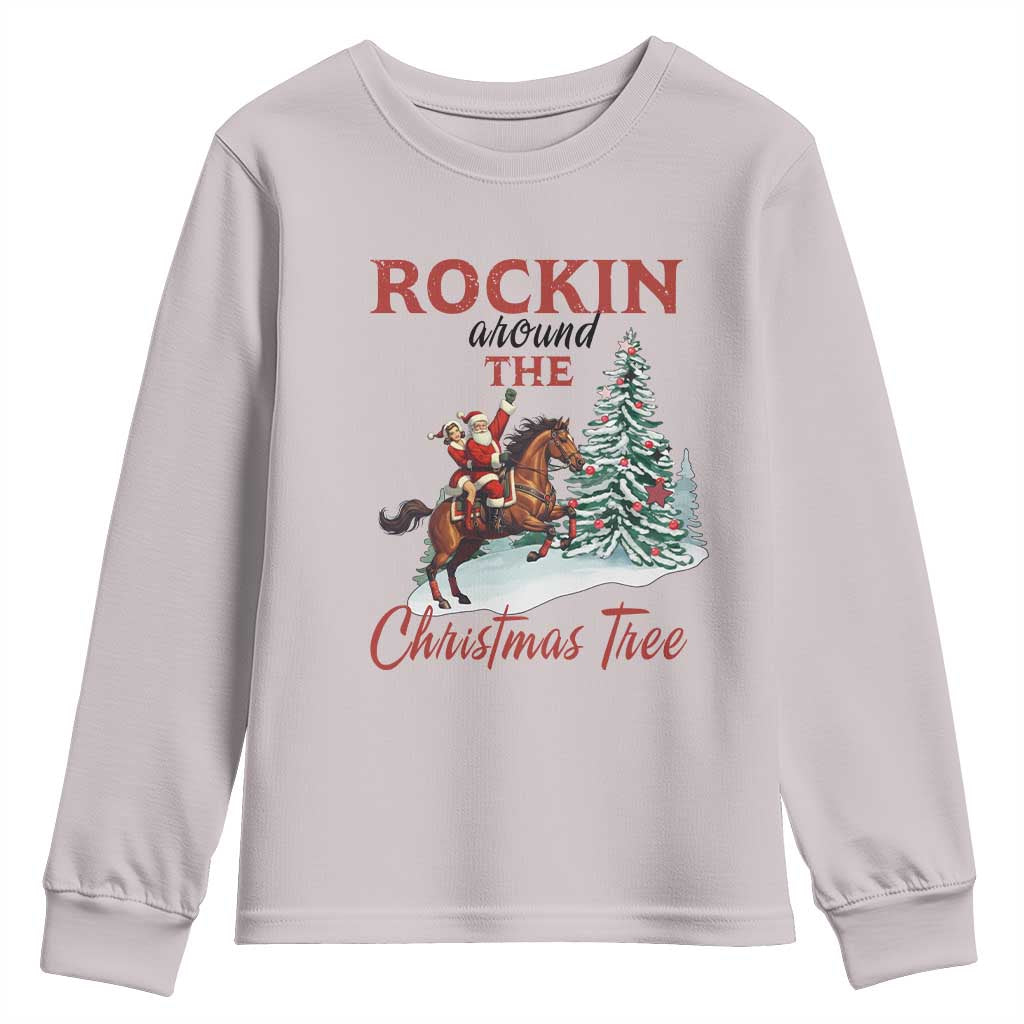Cowboy Santa Western Christmas Youth Sweatshirt Rockin Around The Xmas Tree - Wonder Print Shop