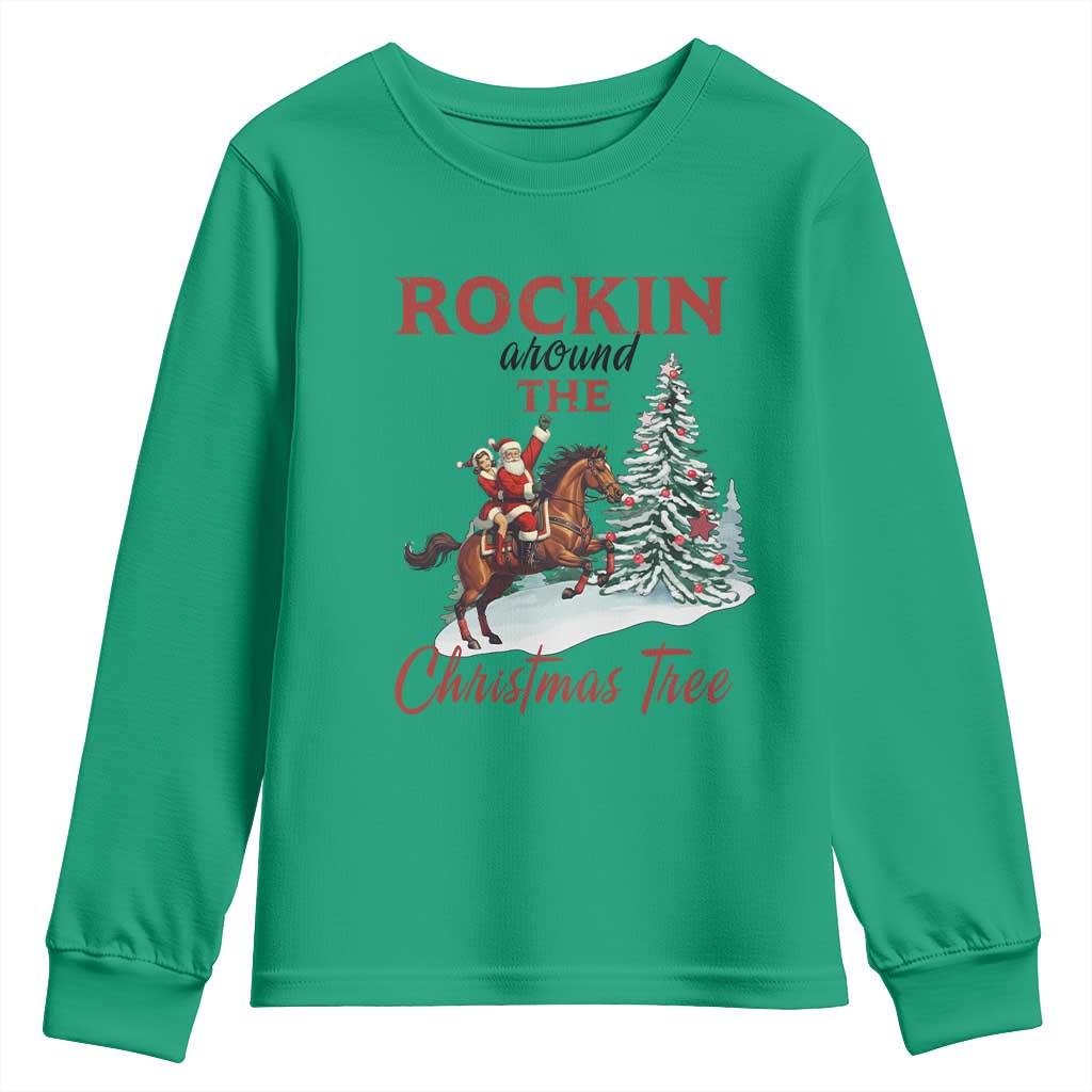 Cowboy Santa Western Christmas Youth Sweatshirt Rockin Around The Xmas Tree - Wonder Print Shop