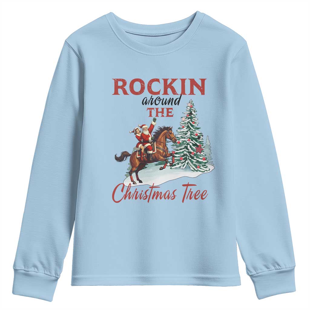 Cowboy Santa Western Christmas Youth Sweatshirt Rockin Around The Xmas Tree - Wonder Print Shop