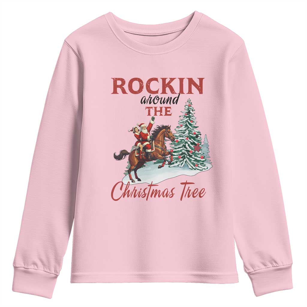 Cowboy Santa Western Christmas Youth Sweatshirt Rockin Around The Xmas Tree - Wonder Print Shop