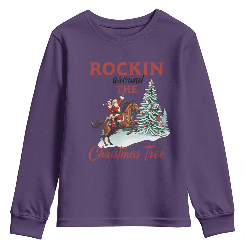 Cowboy Santa Western Christmas Youth Sweatshirt Rockin Around The Xmas Tree - Wonder Print Shop