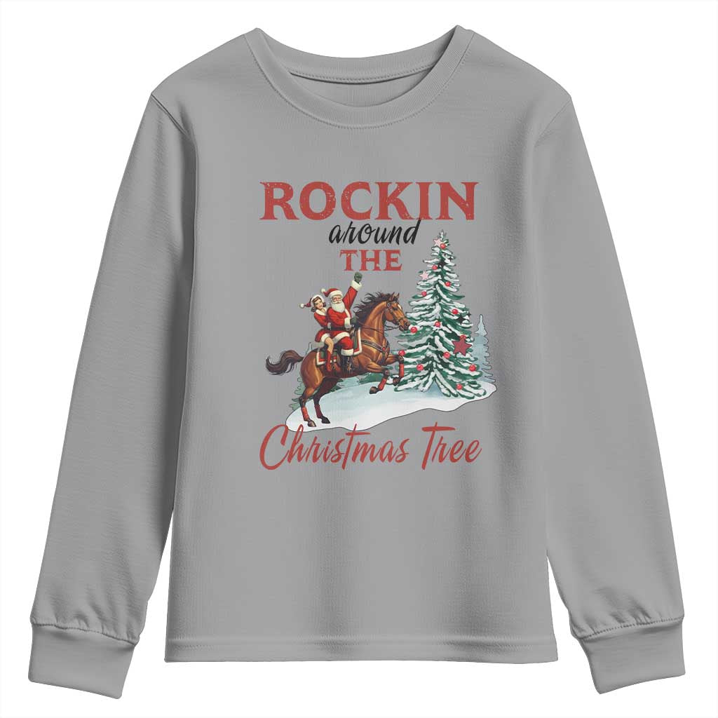 Cowboy Santa Western Christmas Youth Sweatshirt Rockin Around The Xmas Tree - Wonder Print Shop