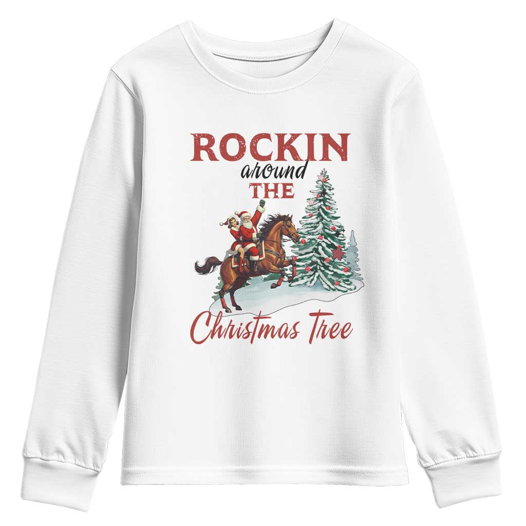 Cowboy Santa Western Christmas Youth Sweatshirt Rockin Around The Xmas Tree - Wonder Print Shop